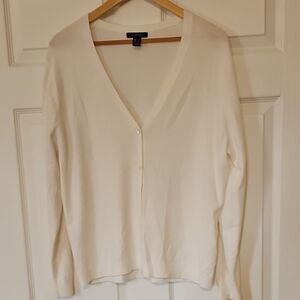 Lands End Women's Cream Cardigan Sweater